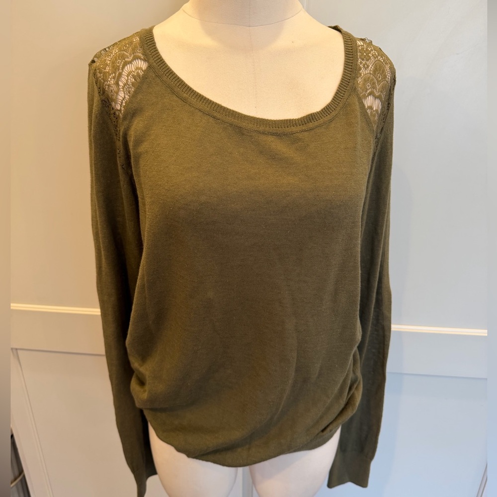 LOFT Olive Green Lace Accent Women's Top